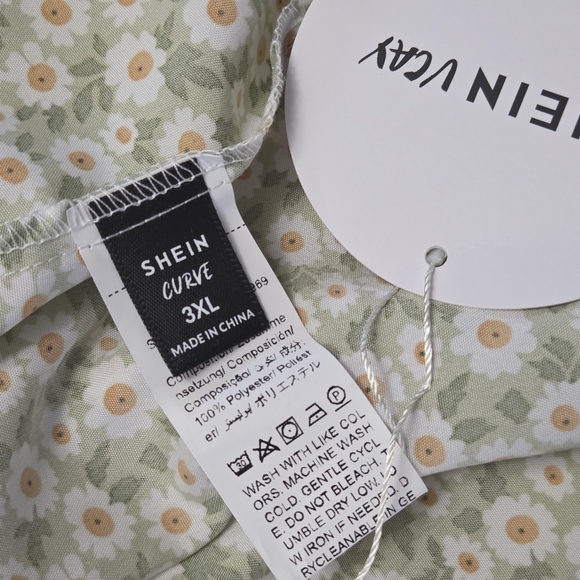 SHEIN VCAY Green Daisy Midi Dress 3XL Plus Size - Picture 8 of 11